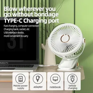 Rechargeable <b>Table</b> Fan Clip-on Type Portable <b>Mini</b> Desk Fan 360 Degree Rotation Adjustable Clip-on Fan for Student Dormito - Product Image 5