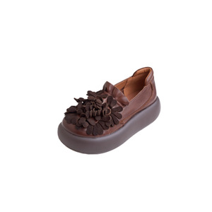 Zapatos Planos de Mujer 2026, Diseño Étnico Floral, Hechos a Mano, Punta Redonda, Plataforma con Tacón de Cuña, Cuero Vacuno Vintage - Product Image 5