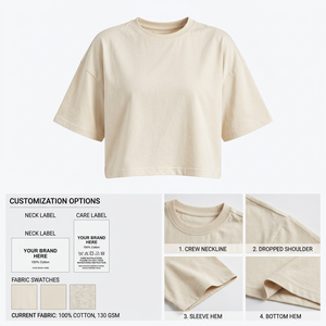 เสื้อยืดครอปผู้หญิง ผ้าฝ้าย 100% 130 GSM ทรงไหล่ตก แบบเรียบ รับทำโลโก้ แบรนด์ส่วนตัว ขายส่ง - Product Image 5