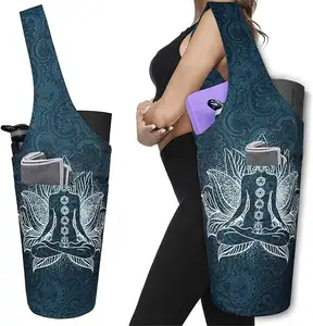 customize design printing recycled canvas polyester linen Yoga Mat Carrier bag with zipper pocket