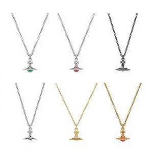 Collar de Lujo para Hombre, Diseño de Orbe de Saturno en 3D, Chapado en Oro, Cadena de Plata de Ley, Circonita Negra y Morada - Product Image 1