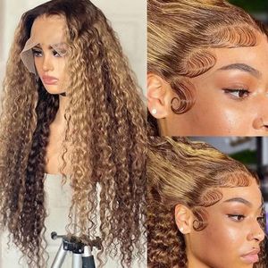 13x4 HD Transparent Lace Front <b>Wig</b> Burmese Curly Human Hair Remy 16-32 Inch Brown Blonde for Women - Product Image 2