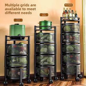 Organisateur de collations en fil d'acier au carbone multicouche Support de <span class=keywords><strong>rangement</strong></span> de cuisine au sol avec panier rotatif Aucune installation requise - Product Image 4