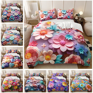 طقم مفارش سرير من الزهور وقلب البكر بألوان كرتونية ثلاثية الأبعاد طقم غطاء لحاف وردي مخصص بطباعة رقمية - Product Image 2