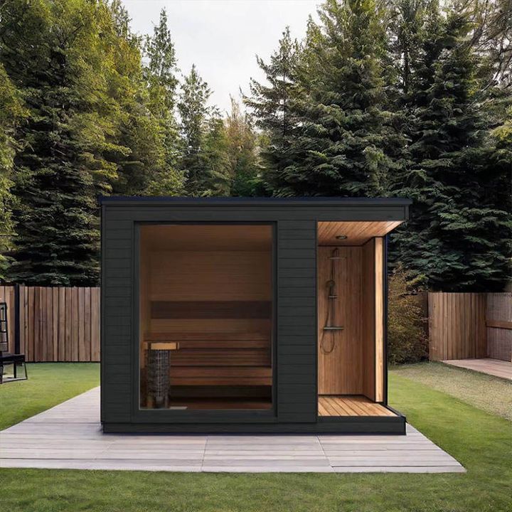 Modern Design Outdoor Wooden Dry Steam Sauna Shower Combo Outdoor Sauna ...