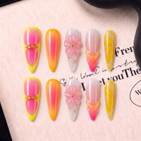 Ongles à presser tendance ODM français 3.0, longs, pointus, courbes, 3D faits main en PMMA, couvrance totale, luxe léger, 10 pièces