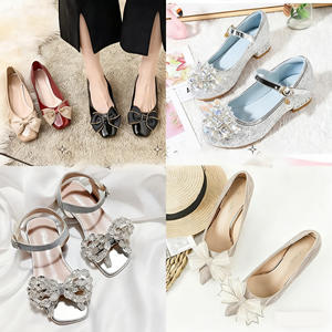 メーカー卸売DIY女性用フラットプラスチック靴接着花ラインストーン弓バックル装飾 - Product Image 3