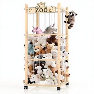 <span class=keywords><strong>Tour</strong></span> de <span class=keywords><strong>rangement</strong></span> pour animaux en peluche en bois de pin sur le thème du zoo, 56 pouces, avec <span class=keywords><strong>roulettes</strong></span>, support, bande élastique, fond en maille, organisateur de jouets pour la chambre - Product Image 1