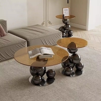 Table basse sphérique en verre noir moderne, minimaliste et durable, avec structure en métal, pour salon