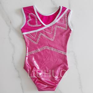 <span class=keywords><strong>Justaucorps</strong></span> de gymnastique LIUHUO fuchsia avec embellissements en strass chevron et design sans manches - Product Image 2