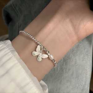 Bracelet de charme en argent 925 avec papillon en perle naturelle WENCHI, argent écrasé, tendance - Product Image 4