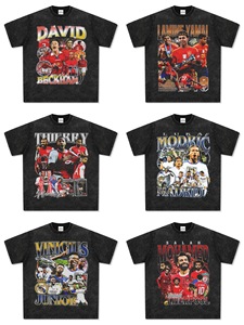 100% Cotton Cổ Điển In Kỹ Thuật Số Axit Rửa Ngắn Tay Áo T-Shirt Ngôi Sao Bóng Đá Cho Ronaldo Messi MBappe Hip Hop Phong Cách Lỏng Lẻo - Product Image 2