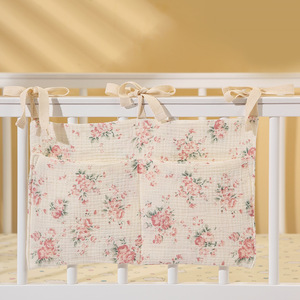 100% Cotton Muslin Foam <strong>Floral</strong> <strong>Crib</strong> Two Pockets Hanging Storage Bag Toddler Baby Diaper Teether Toys Bed Organizer Infant - Product Image 2