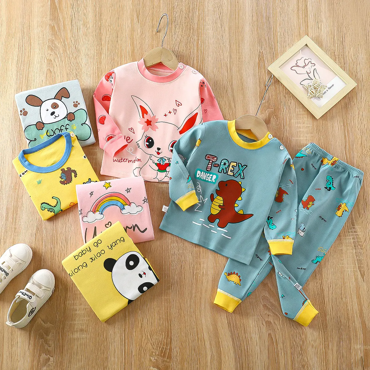 cotton kids cartoon animals pattern children print animals clothes sets baby suit shirts children pajama suits