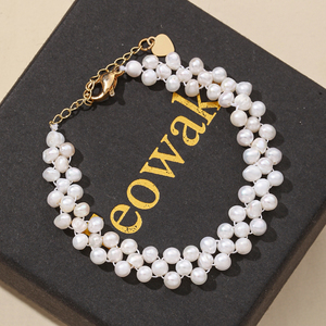 Bracelet de perles d'eau douce TeoWaki, perles de forme riz et presque rondes alternées avec des perles de pierres précieuses naturelles, bracelets de mode pour femmes - Product Image 5