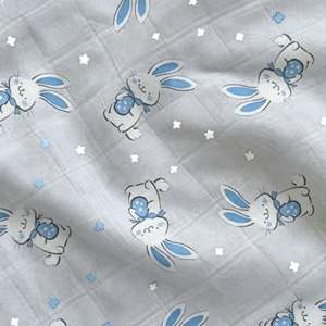 Tissu en mousseline de coton doux 100% à <span class=keywords><strong>double</strong></span> couche, imprimé avec de jolis dessins de lapins et d'étoiles, pour couverture d'emmaillotage et literie pour bébé - Product Image 2