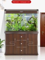 Aquarium Moderne de Luxe pour Poissons Rouges avec Pompes à Eau, Forme Irrégulière, Autoportant, LED Multicolore, en Verre, pour Salon