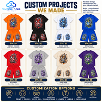 Ensemble streetwear deux pièces unisexe personnalisé en mélange de coton respirant avec t-shirt graphique imprimé cadenas explosif et short à cordon de serrage 220g