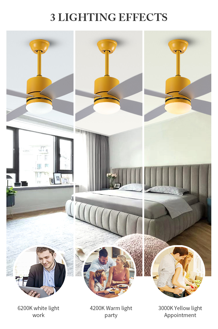 Breeze.Lux High brightness 42 inch Metal Lamp Body Grey Fan Leaf natural wind ceiling Fan Light