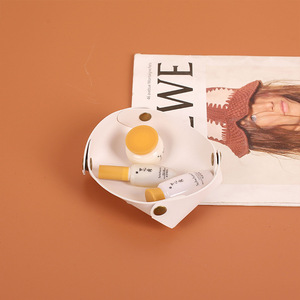 Plateau de rangement en cuir ovale noir pliable pour bijoux et clés, organisateur de bureau sur pied sans couvercle - Product Image 2