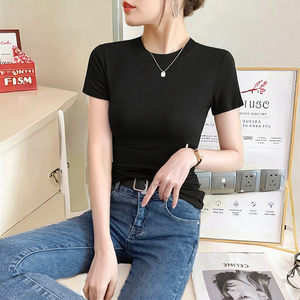 T-shirt à manches courtes pour <span class=keywords><strong>femme</strong></span>, respirant, décontracté, <span class=keywords><strong>taille</strong></span> haute, couleur unie, coupe ajustée, flatteuse, pour tous les jours - Product Image 3