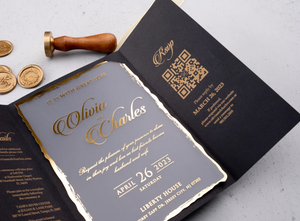 Gold Foil Transparent Wedding <strong>Invitations</strong> Greeting Cards With Black Envelope Luxury Hardcover Folio Wedding Invite - Product Image 4
