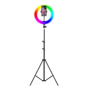 Jumon Set lampu lingkaran Rgb, 12 inci 2 In 1 cincin ganda Flash Selfie konferensi Video Set lampu anular lampu berwarna 12'