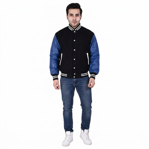 Customizable <b>Men's</b> Varsity <b>Jacket</b> 100% Cotton Stand Collar Front Logo <b>Long</b> Sleeves Streetwear <b>jacket</b> for <b>men</b> - Product Image 1