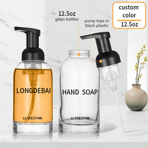 Flacon pompe en verre vide de 250 ml pour savon liquide moussant, shampoing réutilisable de luxe, savon pour les mains transparent, avec impression sérigraphique - Product Image 2