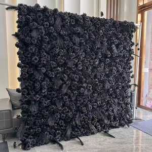 <span class=keywords><strong>Fondo</strong></span> de Pared de Flores Artificiales con Base de Tela Negra para Decoración de Bodas - Product Image 2