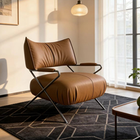 Fauteuil de lecture moderne en cuir marron, écologique, capitonné, avec accoudoir unique, structure métallique, inclinable, pour la maison, le bureau, la bibliothèque