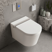 S005 WC mural intelligent avec siège chauffant, siphon en P, télécommande, cuvette allongée en céramique moderne, chasse d'eau automatique et lumière nocturne