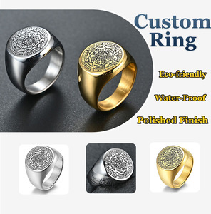 Anillo de Sello Masculino con Incrustaciones de Estrella de Siete Puntas, Acero Inoxidable Chapado en Oro de 18k, Hipoalergénico, Impermeable, Kabbalah de Salomón, Venta al por Mayor - Product Image 3