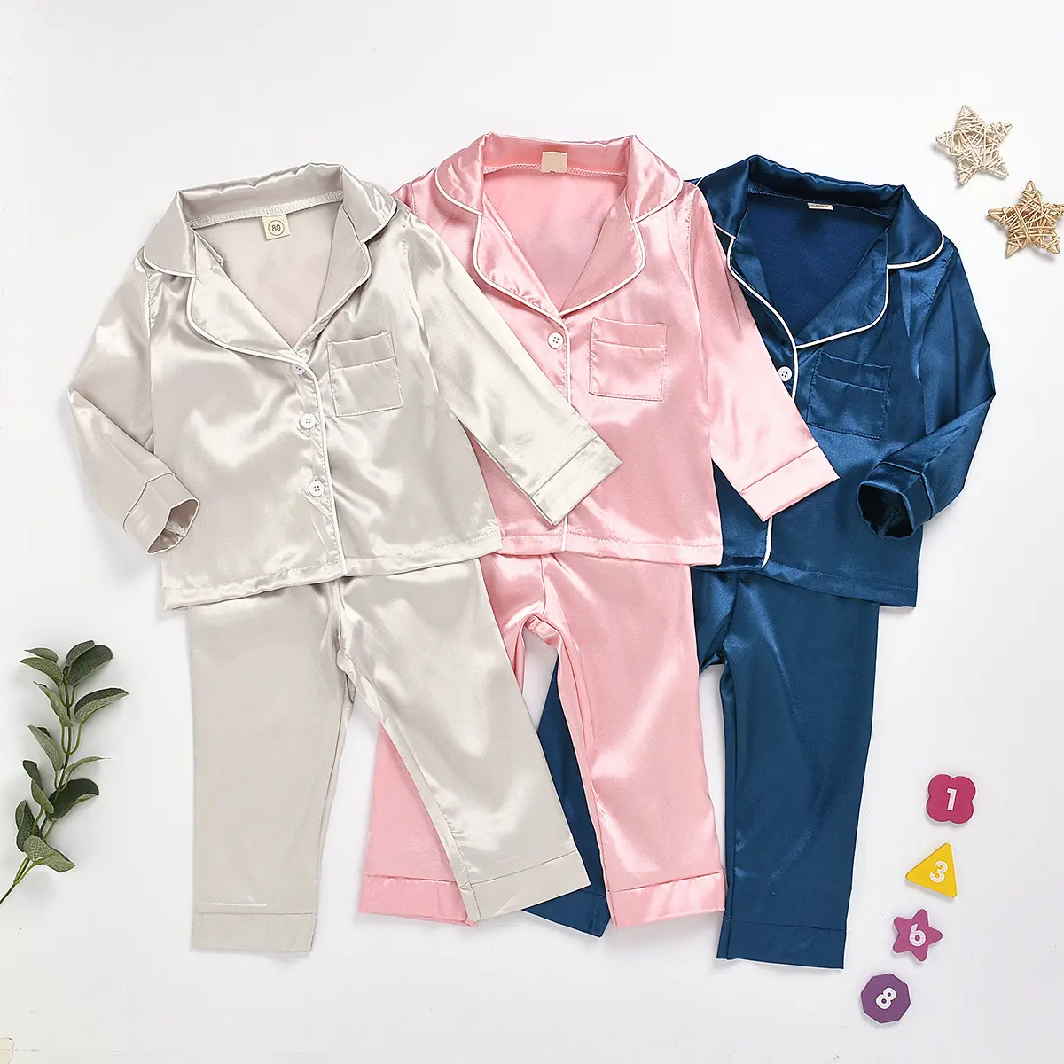 Fashionable Boys And Girls Sleepwear Kid Soft Long Sleeve Button Shirt Pants 2Pcs Sleepwear Girls Kids Pajamas Set