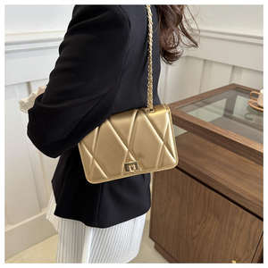 2024 nouveau exquis géométrique simple sangle Polyester doublure sac à bandoulière rétro mode diamant chaîne sac à bandoulière - Product Image 6