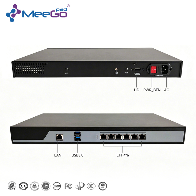 19" Rack Firewall Server Firewall Appliance 6Lan Ports Network Security PC Pfsese Intel Atom CPU C3558 C3758 1U Firewall PC