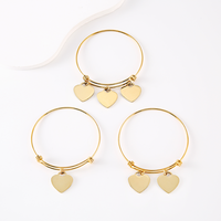 Bracelet extensible Ywyougang en acier inoxydable plaqué or avec pendentif cœur vierge pour gravure personnalisée, serti de pierres, bijou unisexe, cadeau