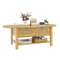 Table basse ovale avec rangement, style bohème, design en rotin ovale avec deux tiroirs de rangement pour salons et appartements