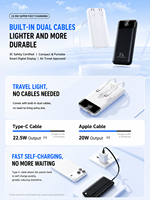 Chargeur portable HYTO 22,5W 10000mAh 20000mAh, batterie externe à charge rapide, câble USB C, écran LED, batterie portable