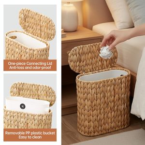 <span class=keywords><strong>Cubo</strong></span> de <span class=keywords><strong>Basura</strong></span> de Mimbre y Ratán para Baño con Tapa, Delgado y <span class=keywords><strong>Estrecho</strong></span>, con Forro Extraíble y Sellado Antiolores, 3 Galones, para Espacios Pequeños - Product Image 3