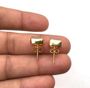 เม็ดพลอยควอทซ์ธรรมชาติโรสทรงสี่เหลี่ยม,กระดุมหินอัญมณีหยาบแบบไม่ผ่านการดูแล92.5เงินสเตอร์ลิงเคลือบทองด้วยมือ - Product Image 3