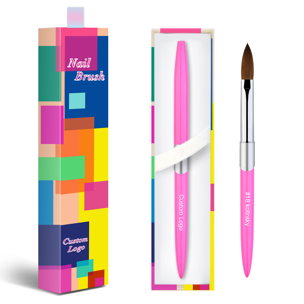 2022 США Размер 8 10 12 14 16 18 20 22 100% Kolinsky соболиная акриловая кисть для ногтей розовая металлическая ручка производитель настраиваемый логотип