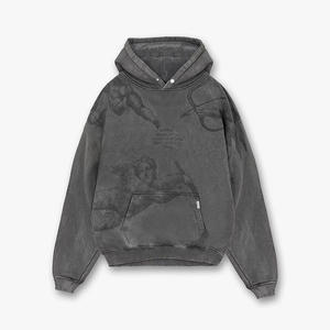 Felpa con Cappuccio in Cotone Oversize Unisex con Stampa 'Little Angel Cupid' Stile Streetwear Effetto Vissuto - Product Image 1