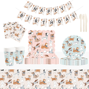 Ensemble de fête pour chien DAMAI, vaisselle de fête, anniversaire d'enfants, animaux de compagnie, comprenant des assiettes en papier, des serviettes, des nappes, des gobelets pour 8 invités - Product Image 1
