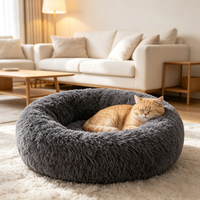 Lit pour animaux de compagnie rond en forme de beignet, personnalisé OEM, apaisant, anti-anxiété, pour chien et chat, lavable, en peluche moelleuse