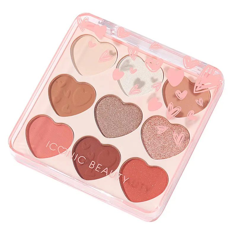 Lovely Girls Private Label Love Heart 9Colors Makeup Eyeshadow Palette Eye Shadow Cosmetic Palette