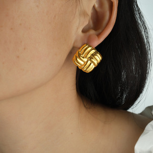 French Style Knot <b>Stud</b> <b>Earrings</b> Gold Stainless Steel Geometric Party Fashion Jewelry EH39 - Product Image 3