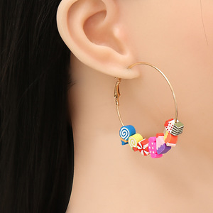 2021 personnalité de la mode style bohème fleur géométrique grand cercle doux poterie boucles d'oreilles pour les femmes - Product Image 4