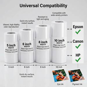 Rouleau d'échantillons de papier photo RC brillant haute qualité, imperméable, séchage instantané, 240g 260g, 5 6 8 10 12 pouces, pour Epson <span class=keywords><strong>Canon</strong></span> HP - Vente en gros - Product Image 3