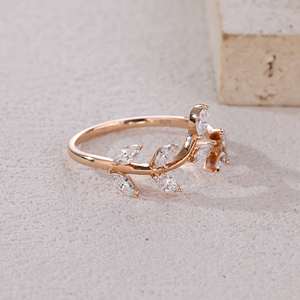 Wholesale Luxury Women's Wedding Ring 18K Solid Rose Gold Natural Diamond Marquise Cut <b>Leave</b> Shape Rhodium Plated for Certified - Product Image 5